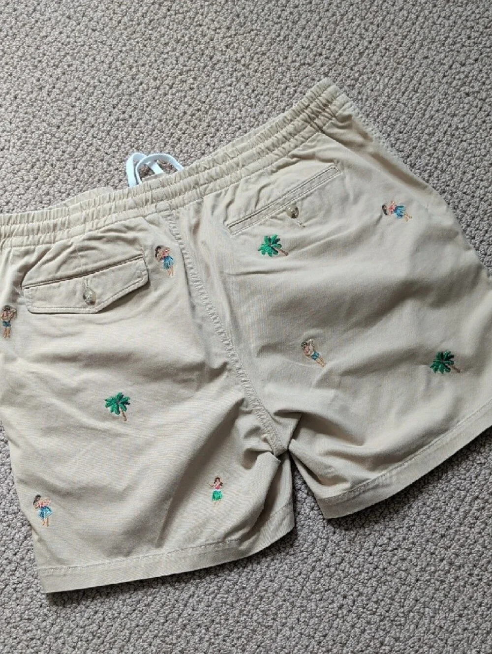Polo Ralph Lauren Embroidered Hawaiian Khaki Elastic Waist Shorts Preppy L